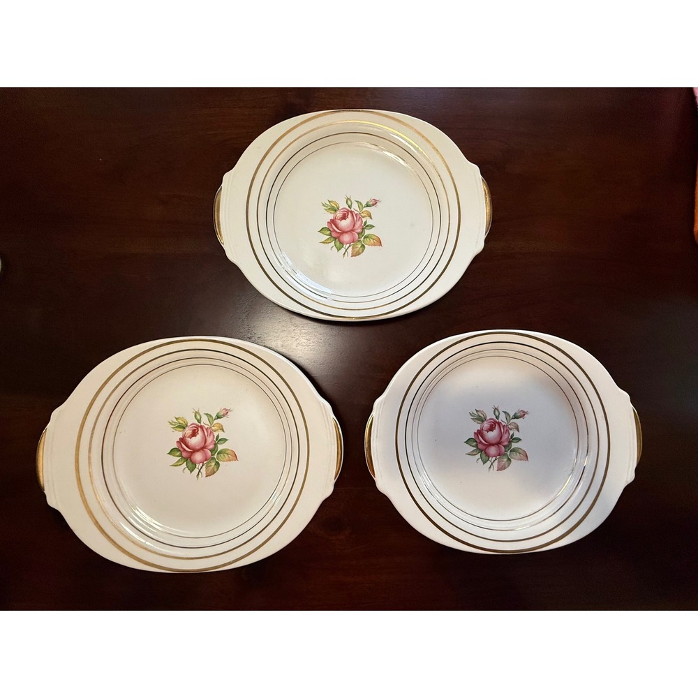 Salem China Co Mount Vernon Pink Rose 23K Gold Trim Dinner Plates Set of 3 USA